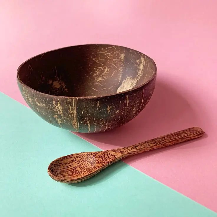 Eco-Friendly Coconut Bowl & Wooden Spoon Set, Perfect Vegan Gift Sustainable Kitchenware - CocoEco