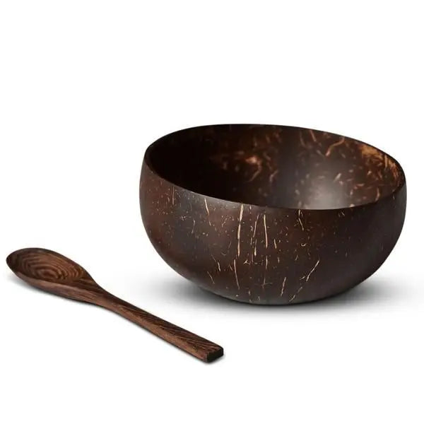 Eco-Friendly Coconut Bowl & Wooden Spoon Set, Perfect Vegan Gift Sustainable Kitchenware - CocoEco