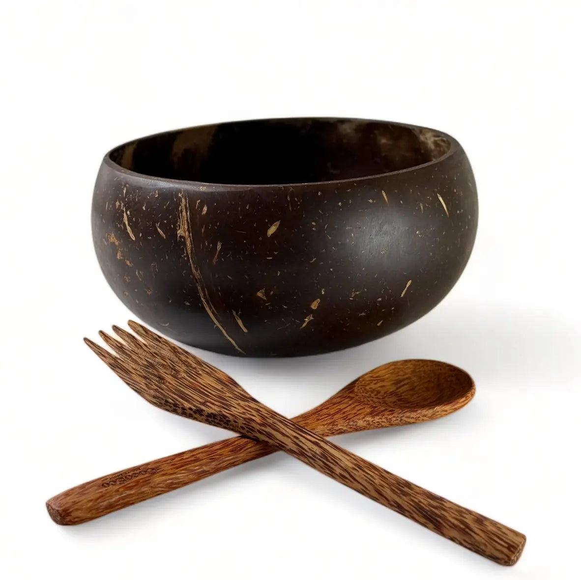 Artisanal Jumbo Coconut Bowl Set with Spoon & Fork - 900ml CocoEco