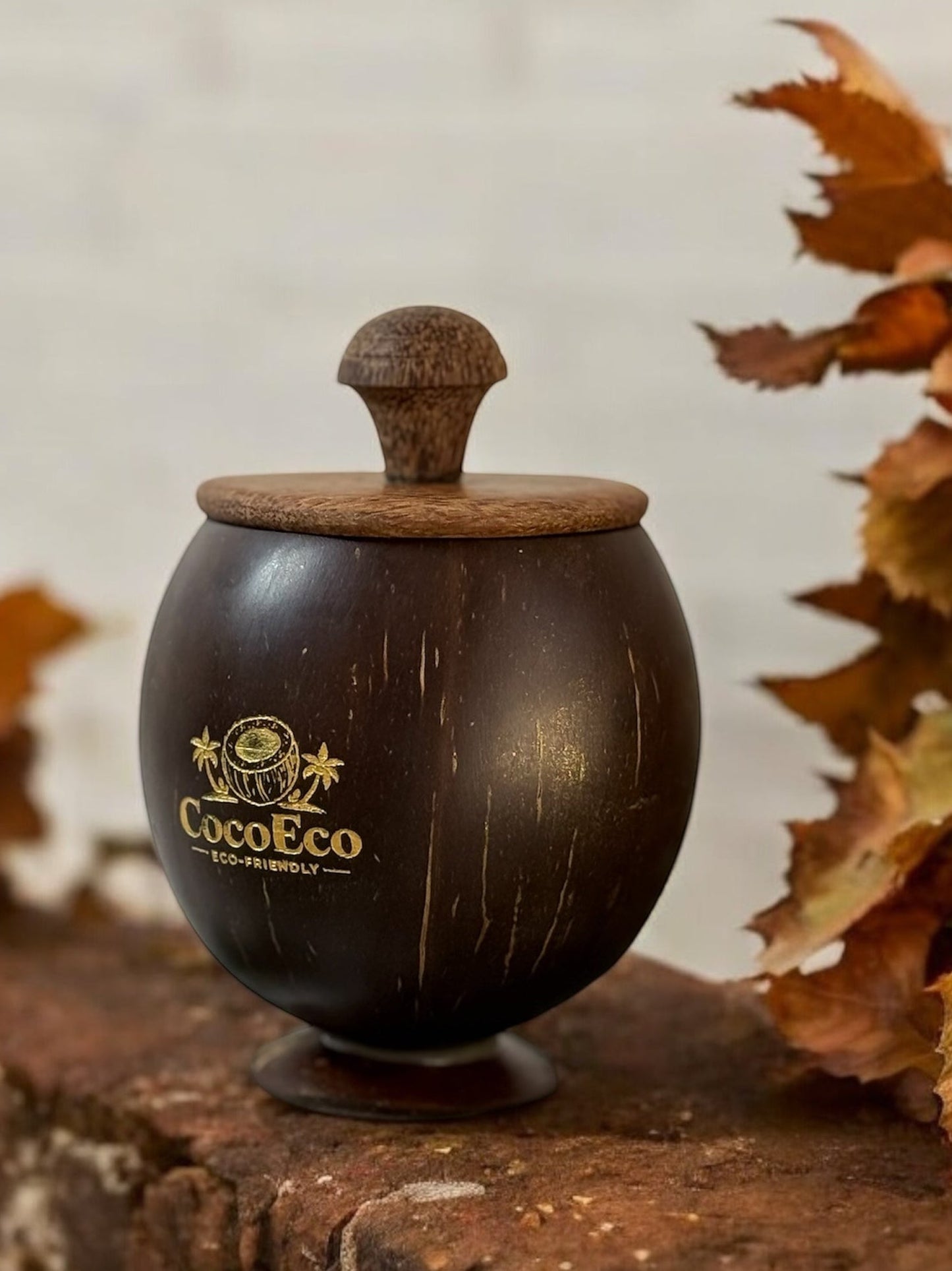 Artisanal Coconut Shell Storage Container with Lid & Spoon | Eco-Friendly Kitchen Organizer - 600ml CocoEco