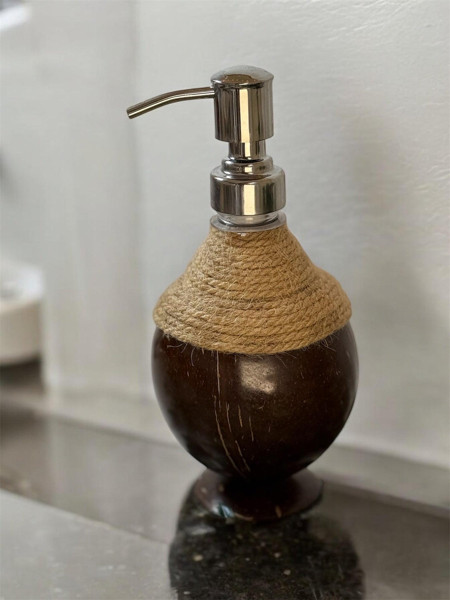 Artisanal Coconut Shell Coir Soap Dispenser | Eco-Friendly Bathroom & Wash Basin Accessory CocoEco