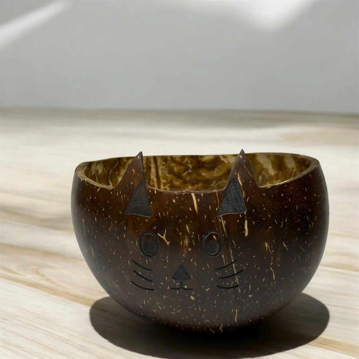 Artisanal Coconut Shell Animal-Themed Bowl (Cat) with Spoon CocoEco