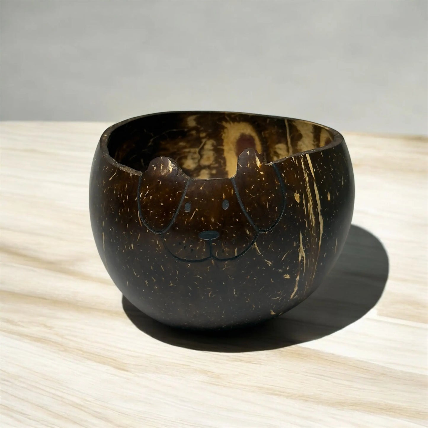 Artisanal Coconut Shell Animal-Themed Bowl (Cat) with Spoon CocoEco