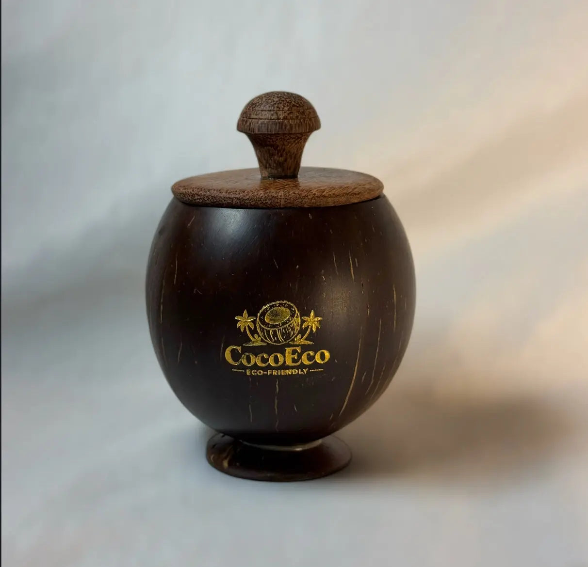 Artisanal Coconut Shell Storage Container with Lid & Spoon | Eco-Friendly Kitchen Organizer - 600ml CocoEco